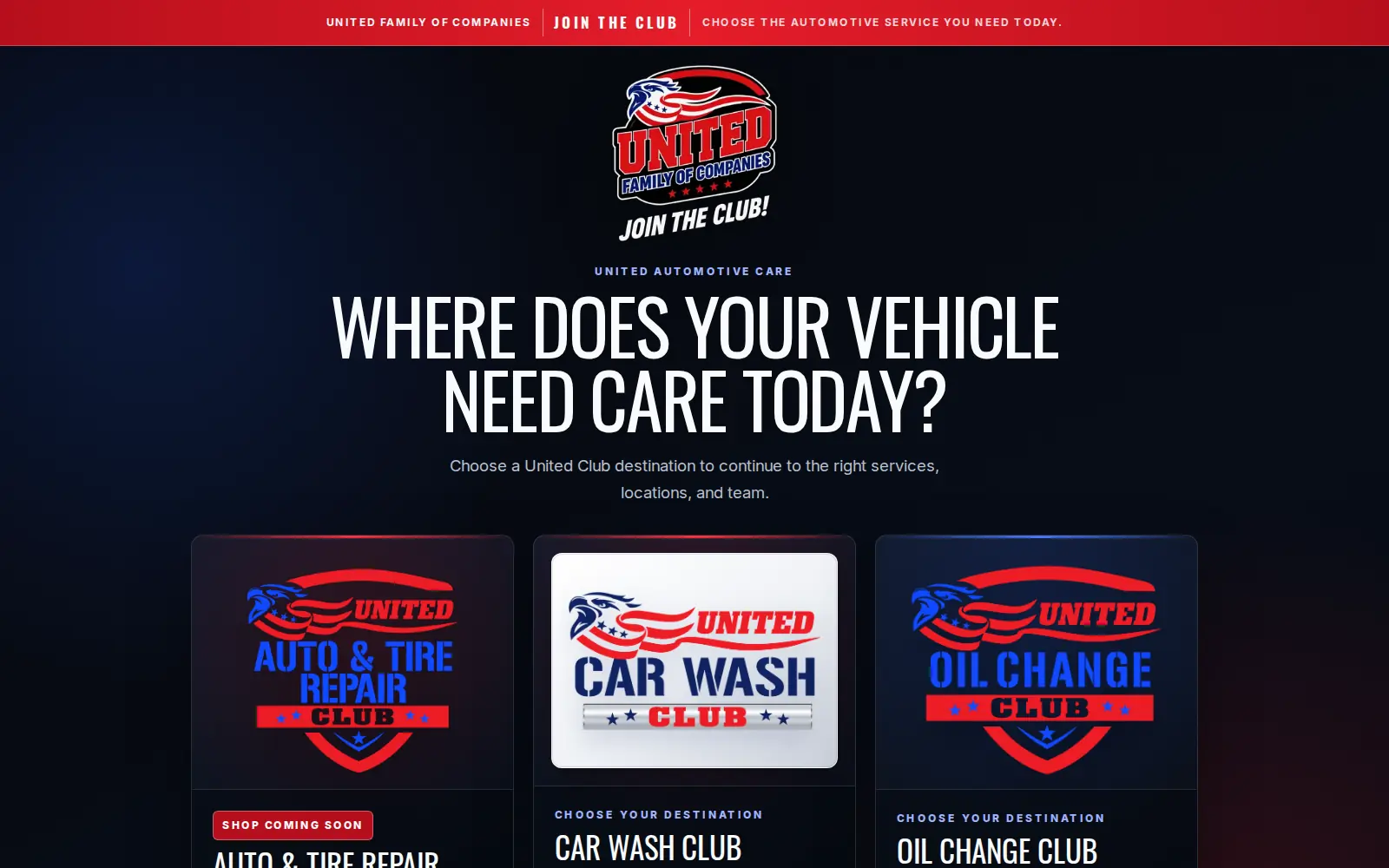 Join United Club automotive care website homepage
