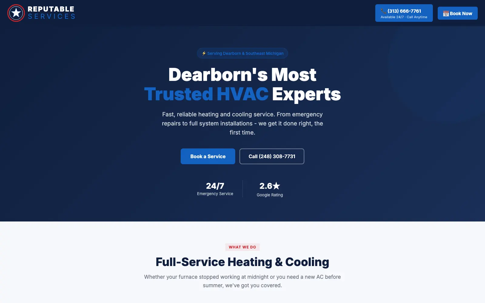 Reputable Services HVAC LeadEngine demonstration homepage