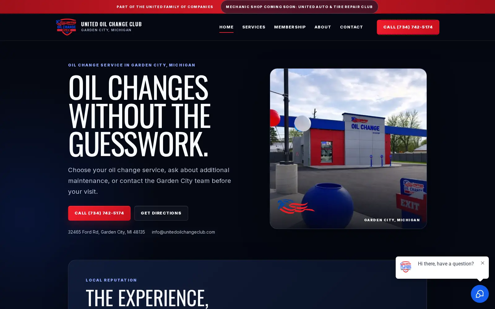 United Oil Change Club website homepage